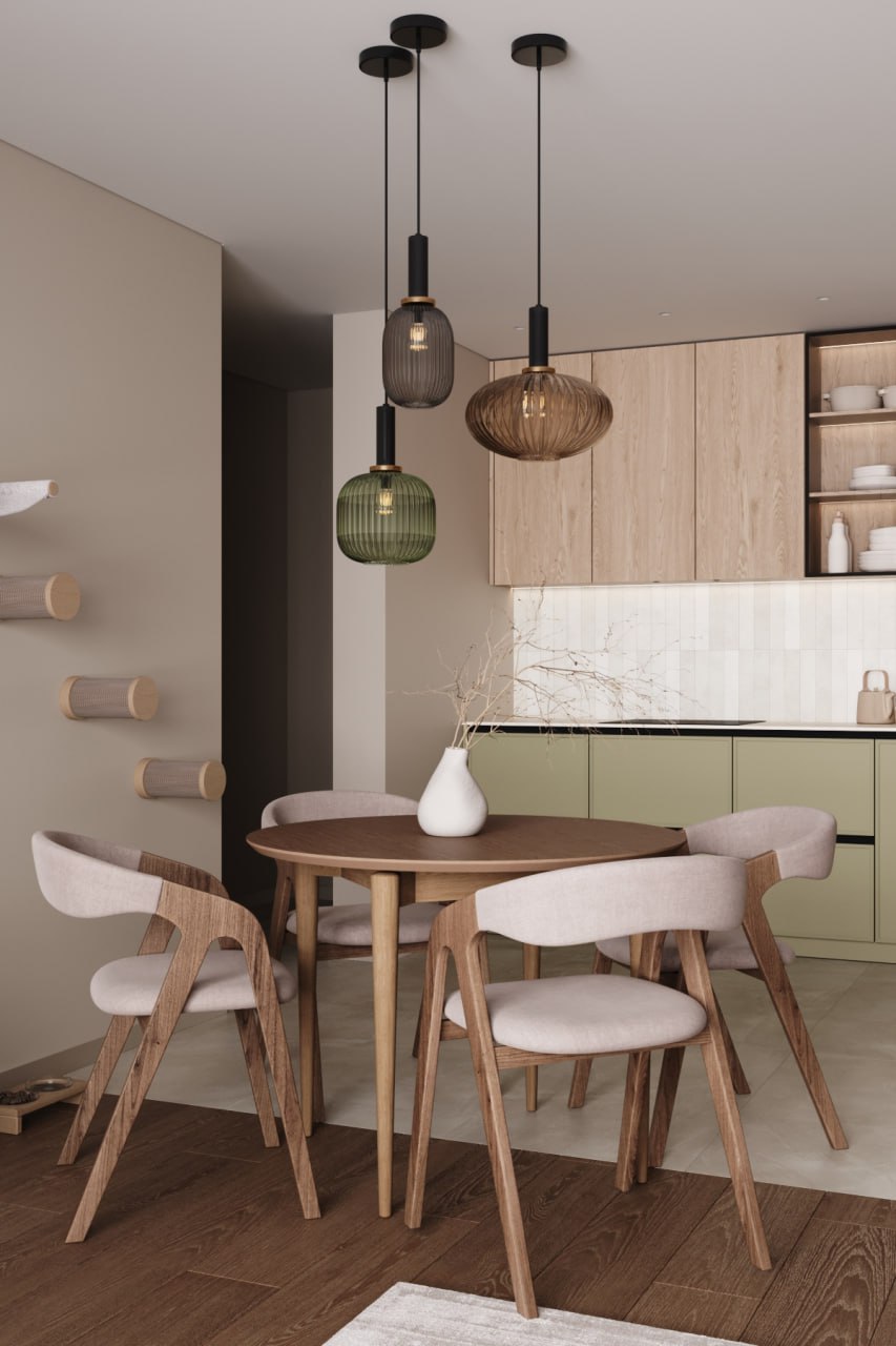 Обеденная зона с акцентными подвесами