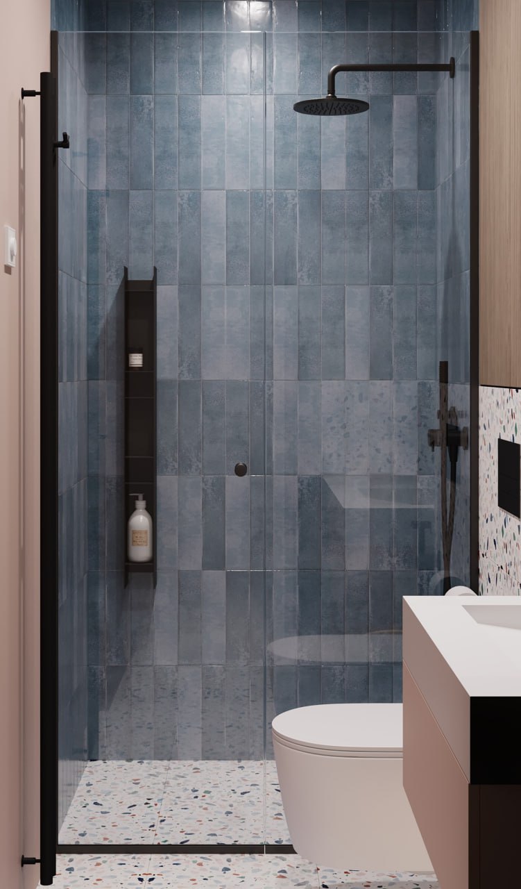 Санузел с душевой в природных оттенках