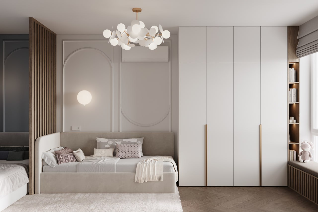 Спальная зона детской в пастельной палитре